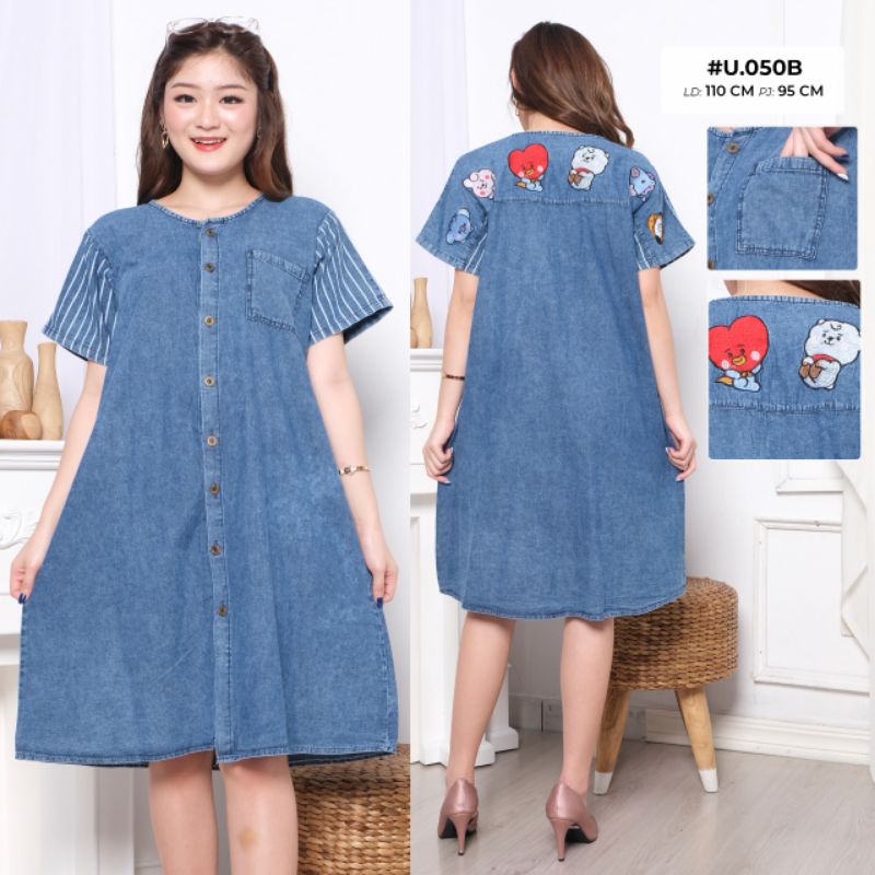 DRESS kancing depan jeans washed oversize bigsize