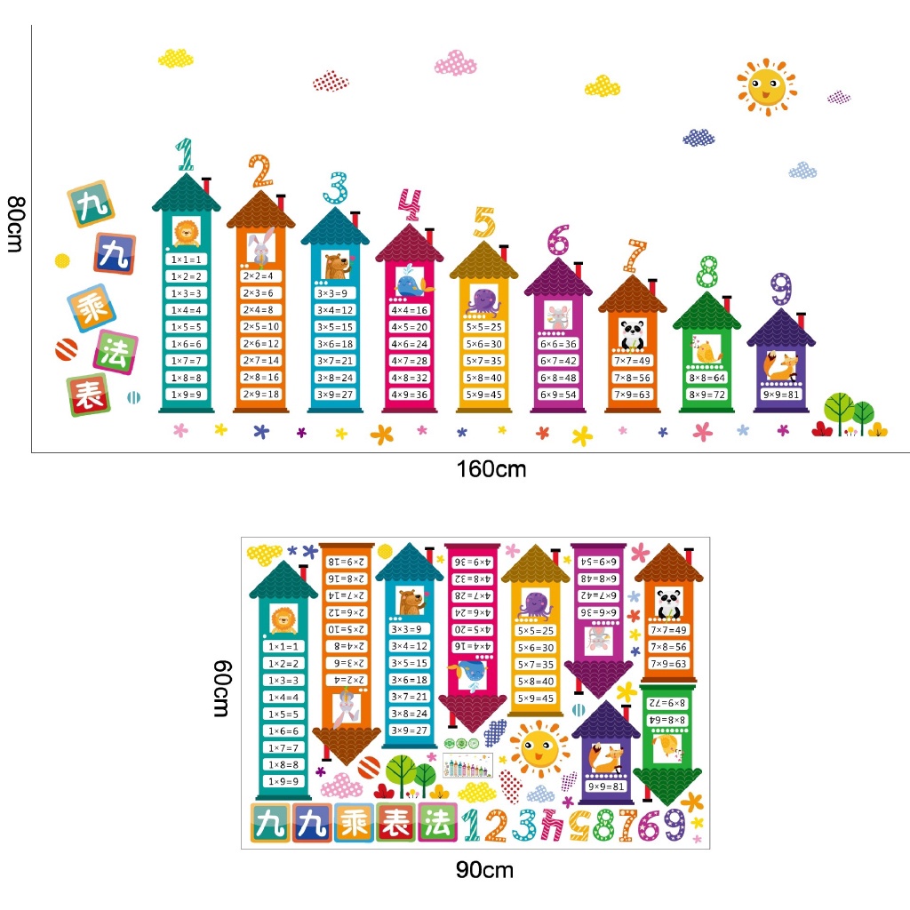 Cartoon Children Multiplication Table Math Wall Stickers for Kids Rooms Educational Pvc Decal