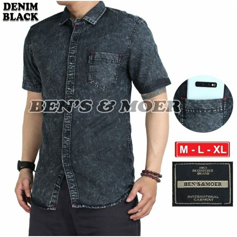 KEMEJA PENDEK TERBARU BAHAN JEANS MODEL SNOW ORIGINAL IMPORT