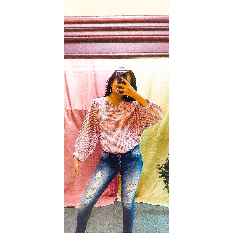 Korean Pink Bat • Atasan Blouse Baju Import Murah Bangkok Lengan 7/8 Balon Nagita Berkualitas