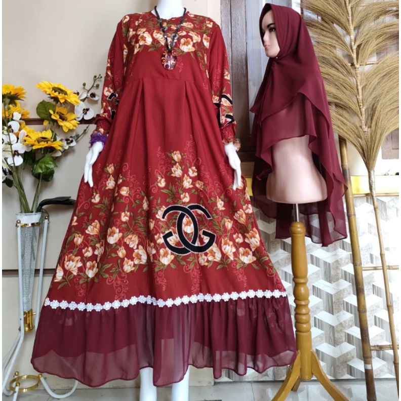 GAMIS MONALISA GG SET HIJAB CERUTY 2 LAYER, GAMIS SYARI MONALISA , GAMIS MONALISA 2 LAYER TERMURAH/ GAMIS MONALISA SET HIJAB CERUTY 2 LAYER TERMURAH/ BUSUI/ REAL PICT/ TERLARIS/ TERBARU/ COD-maroon 2