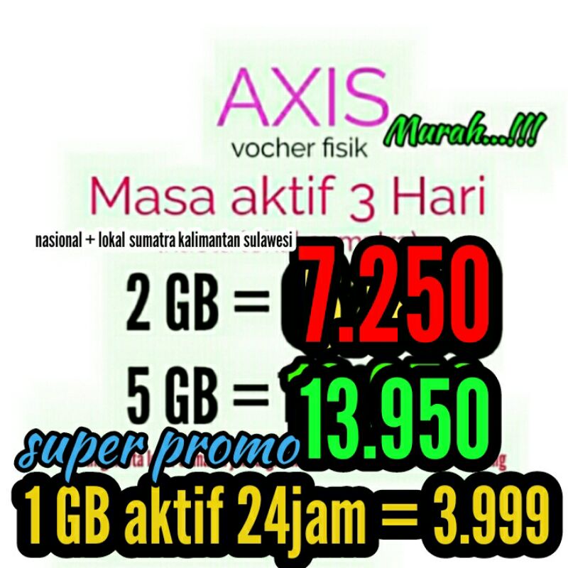 paket data / kuota axis lokal sumatra masa aktif 3 hari