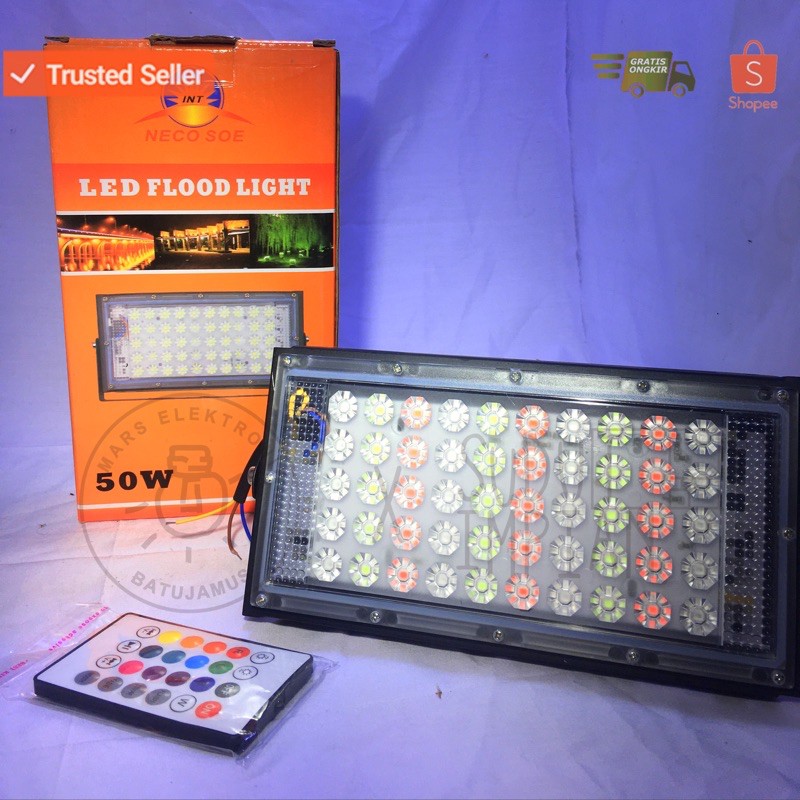 LED SOROT TEMBAK FLOOD LIGHT RGB 50 watt 50W dengan remot