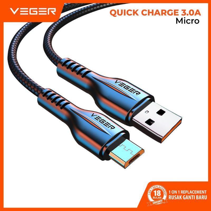 Kabel Data Veger VG18 Mirco Usb fast Charging 3.0A 1000mm Original