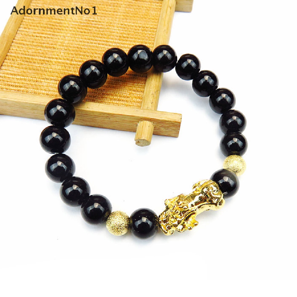 (AdornmentNo1) Gelang Manik Batu Obsidian Pixiu Warna Emas Untuk Pria / Wanita