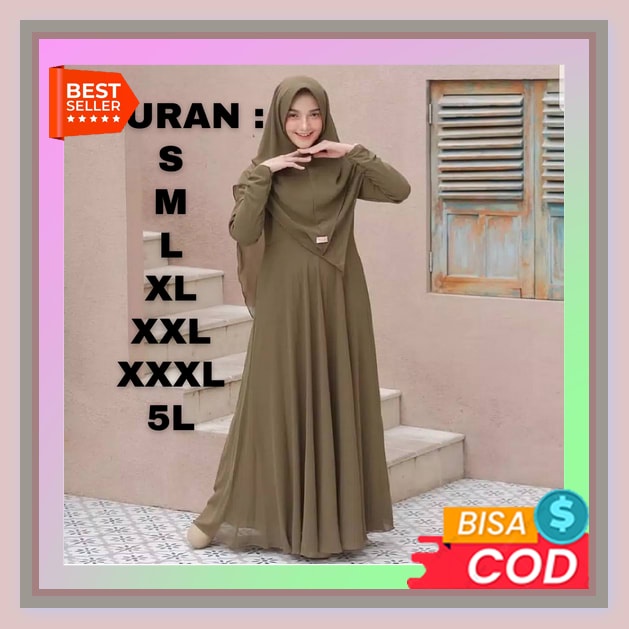 Baju Gamis Kekinian Terbaru Bju Lebaran 2022 Baju Gamis Wanita Murah Bj Buslim Wanita Fashion Muslim Gamis Mayra Syari + Khimar | Size 5L Xxxl Xxl Xl