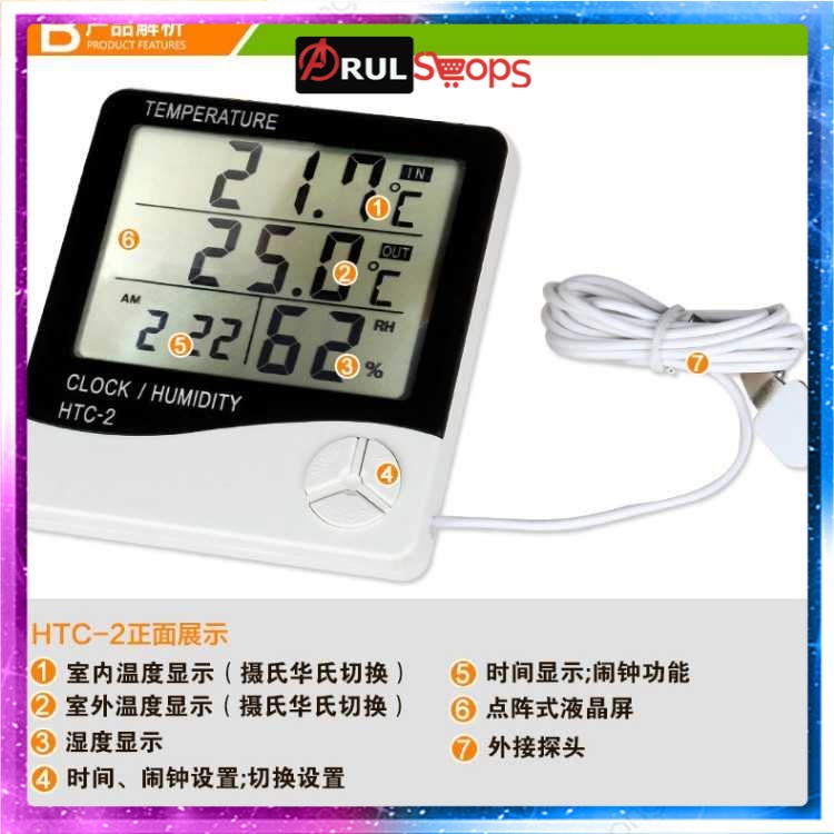 Taffware Digital Temperature Humidity Meter Clock Alarm Calender HTC-2