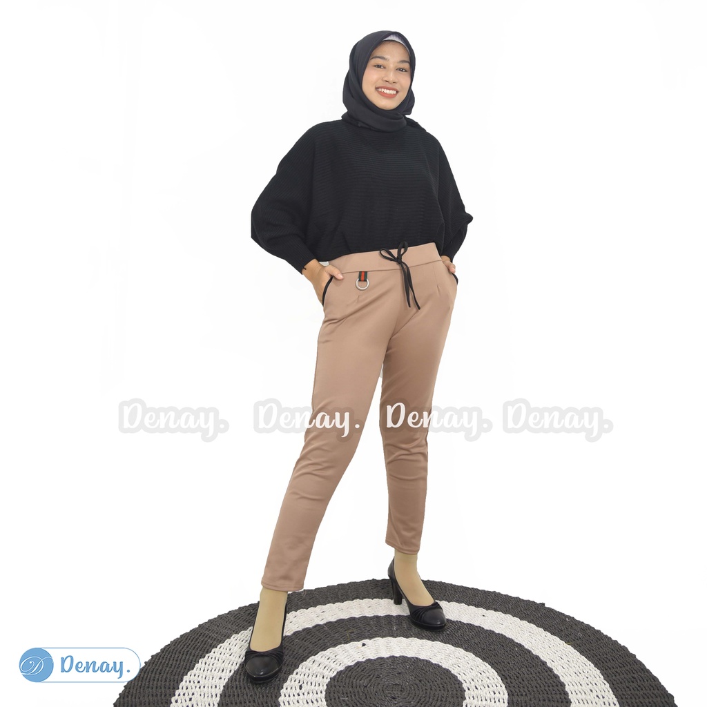 TOKODENAY - Celana Panjang Wanita Basic Scuba Premium Pants Mode Beggy - Yana Ring Standar - Fashion Muslim