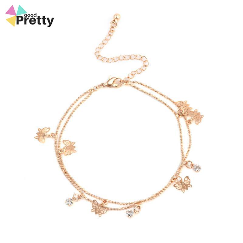 Double Layer Hollow Butterfly Liontin Gelang Kaki Paduan Fashion Sepatu Wanita Yang Indah - PD