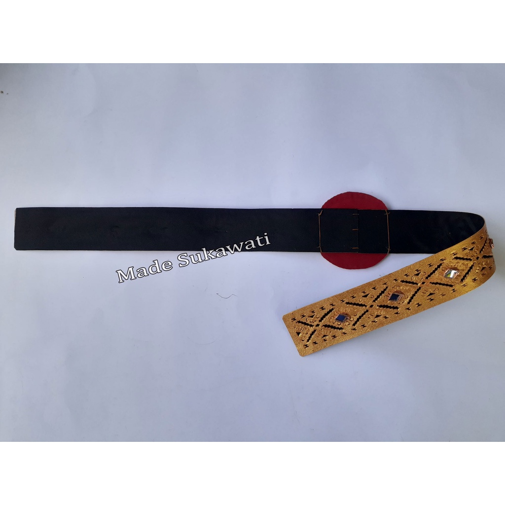 Sabuk Pending Ikat Pinggang Tari Bali bahan kulit hitam gold ukiran Sabuk