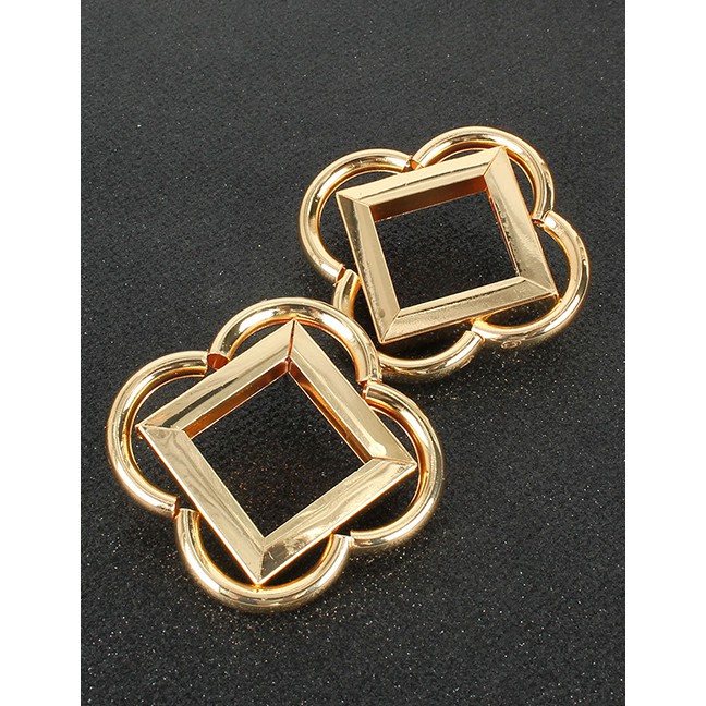 LRC Anting Tusuk Fashion Golden Geometric Alloy Flower Hollow Earrings K44433