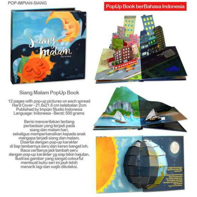 BUKU ANAK POP UP BOOK SIANG MALAM BEST SELLER