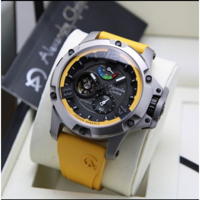 Jam Tangan Alexandre Christie AC6295 Yellow Limited Edition Automatic Original 6295 Garansi Resmi