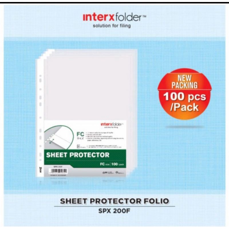 

Sheet Protektor Folio F4 Inter X isi 100 lembar / Plastik FC PP pocket