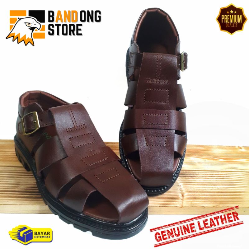 sandal brongsong pria kulit sandal sepatu tali kulit sandal sepatu kulit asli sandal kasual pria berlubang kulit asli