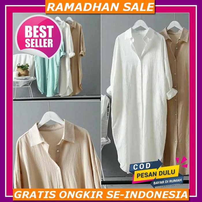 Baju Tunik Remaja Putih Atasan Rajut Ootd Fashion Wanita Muslim Asimetris Lengan Balon Polos Terbaru