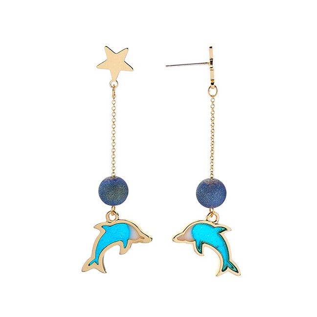 LRC Anting Tusuk Fashion Gold S925 Silver Needle Drip Dolphins Earrings F67648