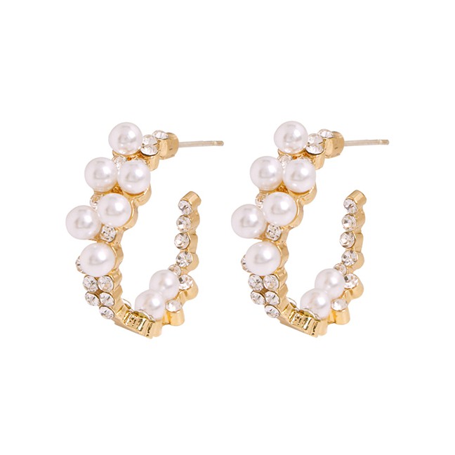LRC Anting Tusuk Fashion Alloy Diamond Pearl Stud Earrings F72479