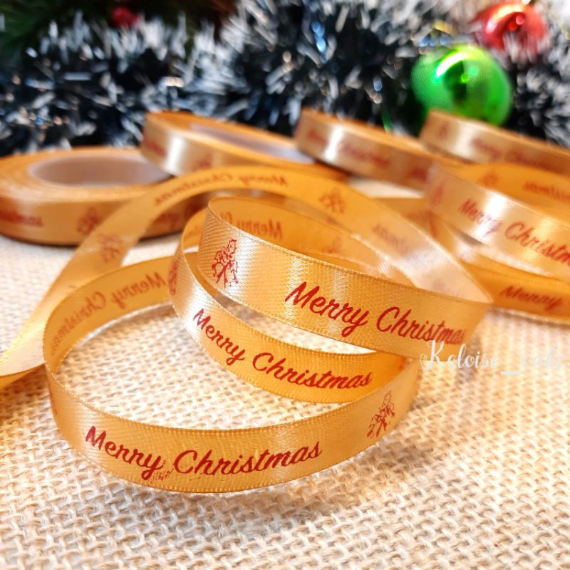 

[PROMO] PITA SATIN NATAL/CHRISTMAS WARNA GOLD UKURAN 1 CM