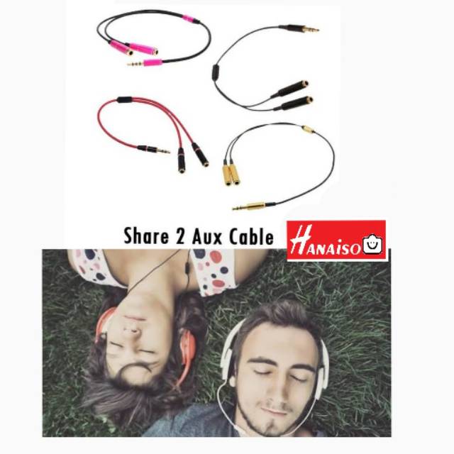 Termurah MEDAN Hanaiso Aux Jack 3.5mm male to 2 female 3.5 mm Splitter Share Cabang Headset Speaker Music