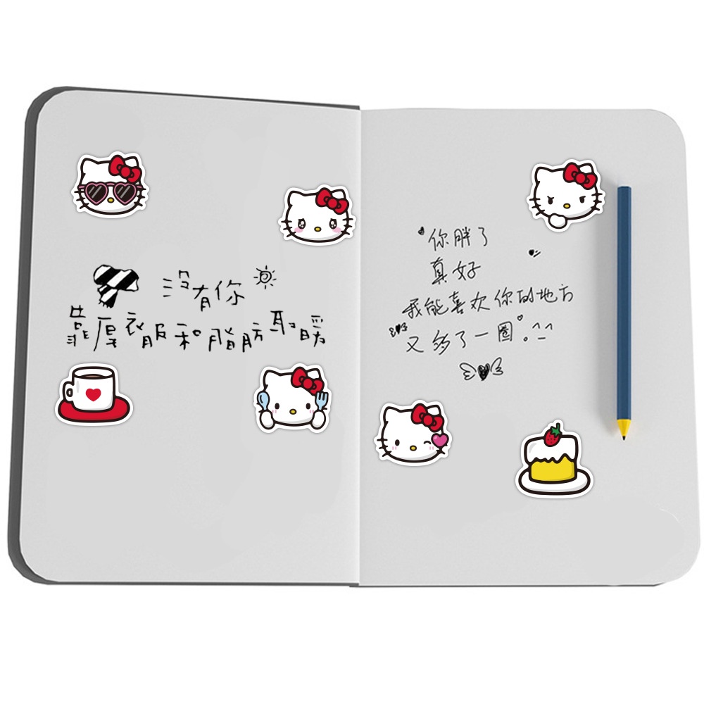 40 Hello Kitty Jurnal stiker lucu Kartun Jepang ponsel bahan dekorasi tangan Buku stiker Xiao Zhang