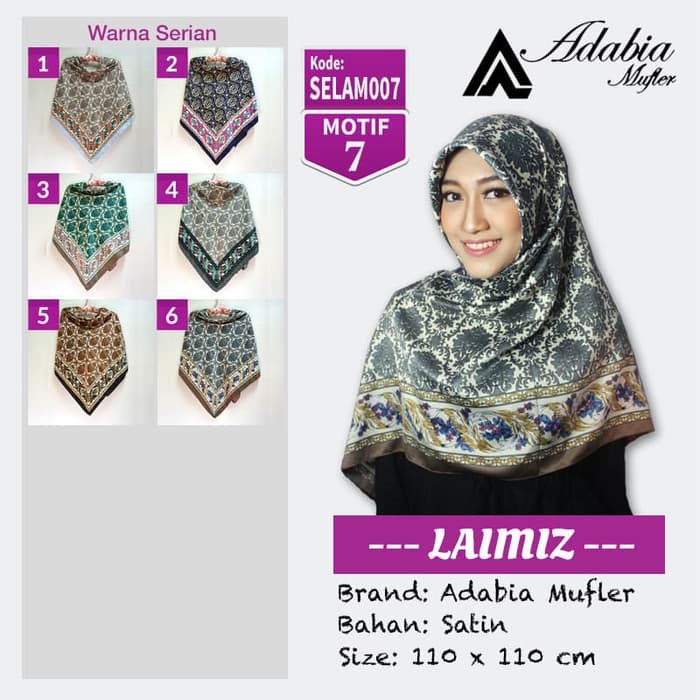 Jilbab Segiempat Satin Lamiz Laimiz Motif 7 By Adabia Hijab Scraf