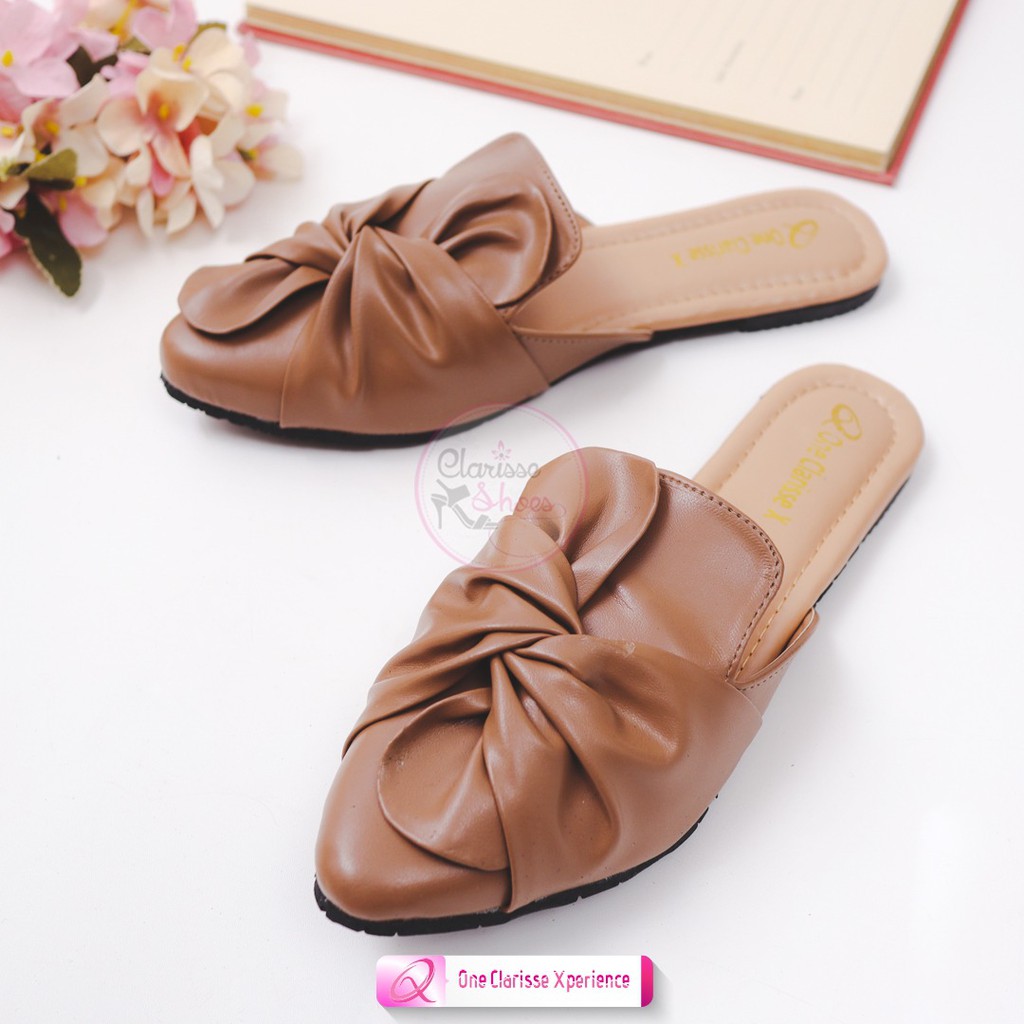 Clarisse OLGA REALPICT Flatshoes wanita sepatu flat Balet Pita selop Hitam Moka