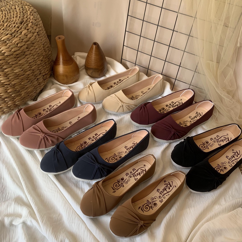 Flatshoes slip on wanita variasi tali pita samping bahan kanvas polos casual korean style BL PITA SAMPING 6
