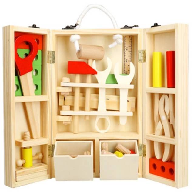 Mainan edukasi  kayu alat tukang kayu Montessori Carpenter Wooden toys Tool Box Perkakas Tukang Kayu