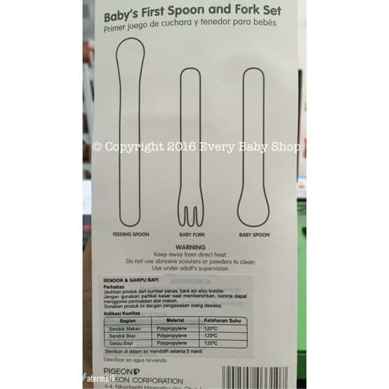 PIGEON Baby First SPOON &amp; FORK SET - Sendok &amp; Garpu Makan Bayi 3 pcs - SNI