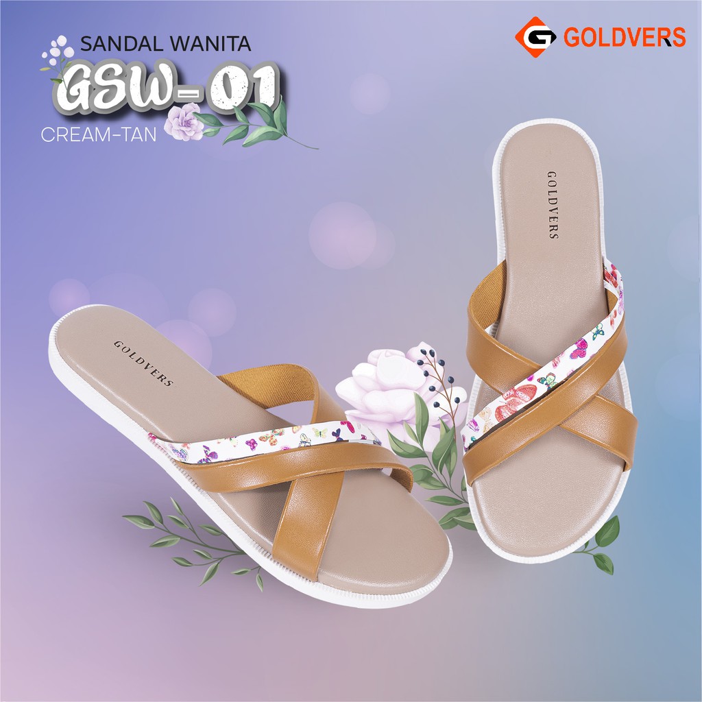 Sandal Flat Goldvers Sandal wanita Ori Import Teplek Selop Santai Cewe - Goldiesbags