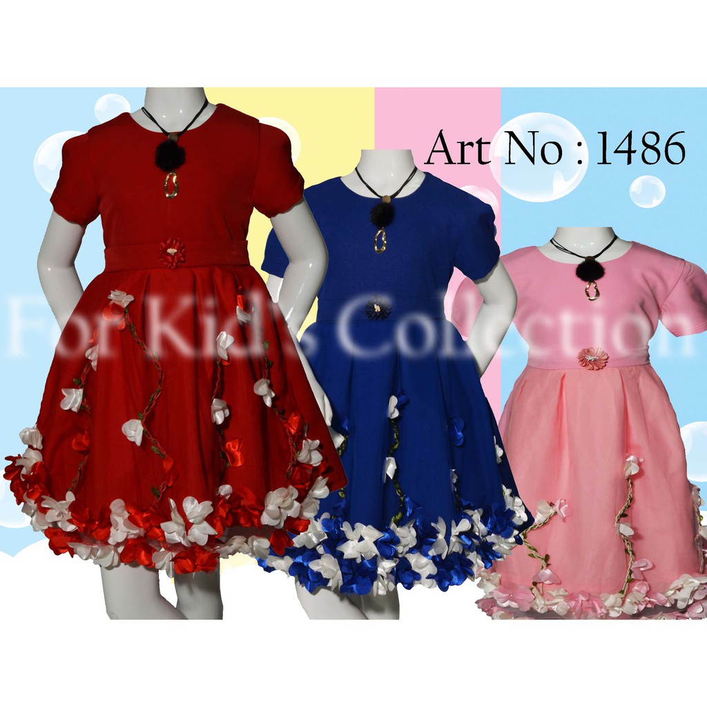 Dress Gaun Pesta Anak Perempuan Dengan Bordir Bunga Bahan Premium Import