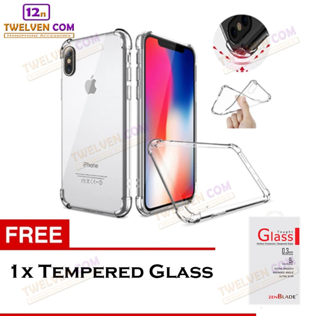 Anti Shock Anti Crack Softcase Casing for iPhone X - Free Tempered Glass