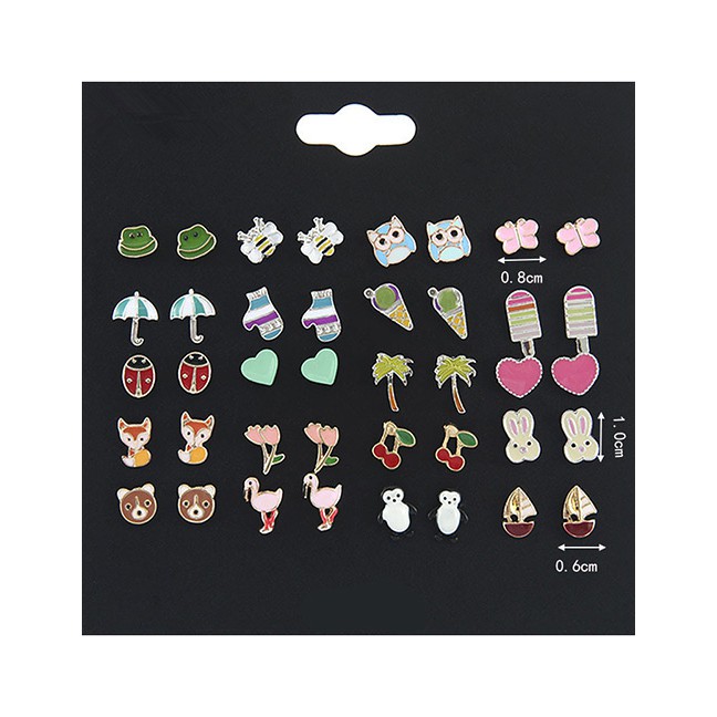 LRC Perhiasan Anting Set Fashion Multi-color Geometric Shape Decorated