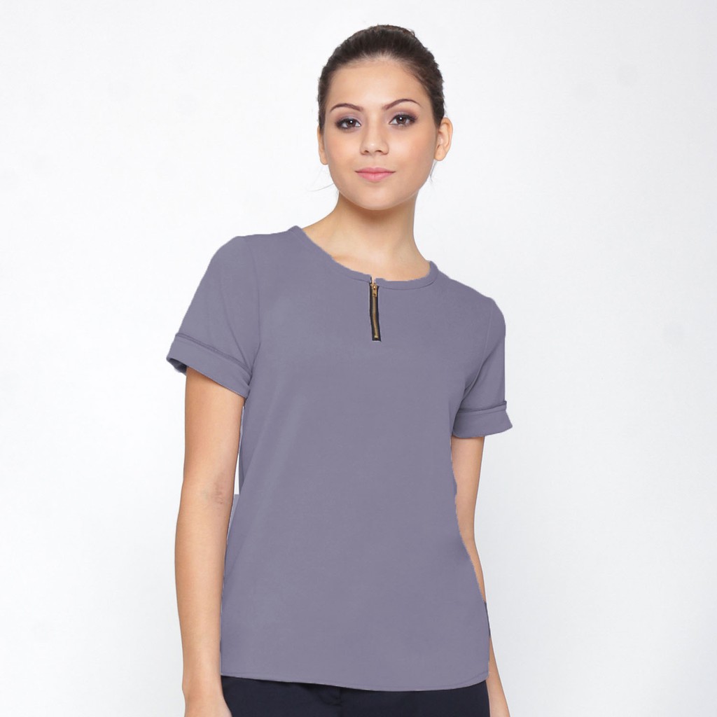 Baju Wanita  Korean Style Blouse with Zipper Susi - Hitam