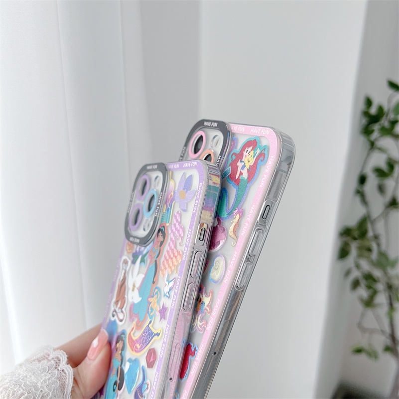 Soft Case Silikon Motif Kartun Perempuan Untuk Compatible for iPhone 14 13 12 11 Pro Max X Xr Xs Max iPhone 8 7 6 6s Plus SE 2020 Cartoon Beautiful Girl Phone Case Sticker Style Clear Silicone Shockproof Phone Protective Cover