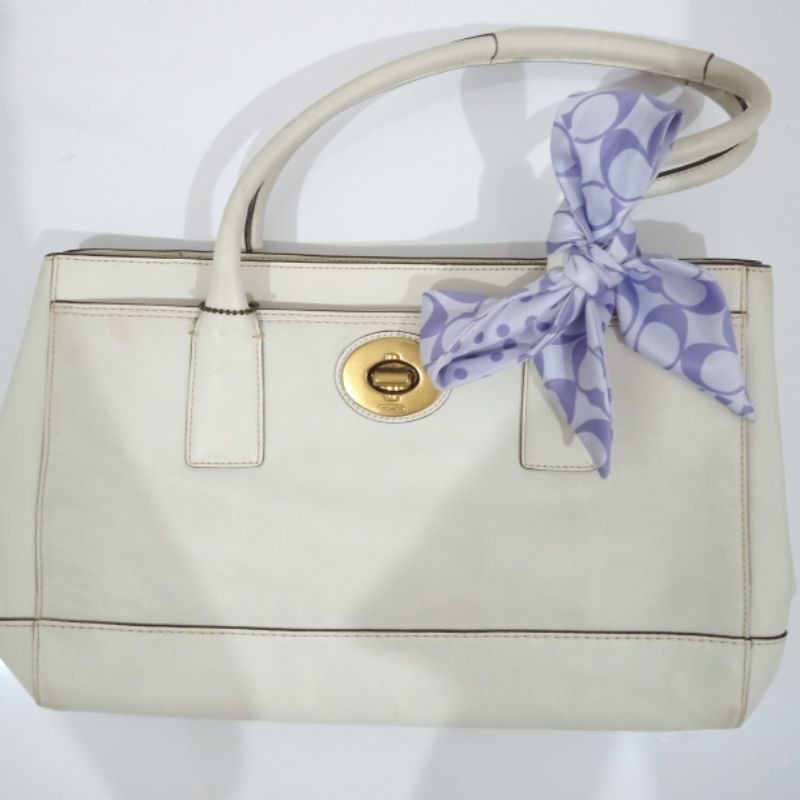 Preloved Tas Coach White Leather Asli Handbag (Original)