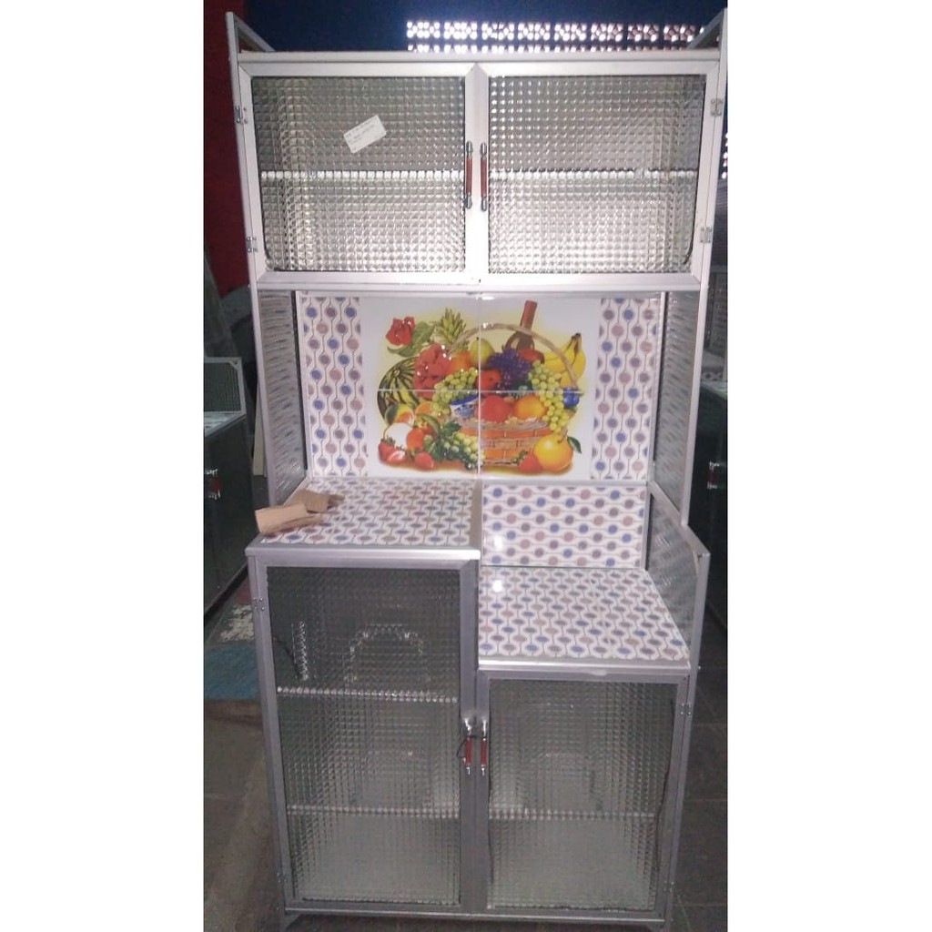 Rak Piring Aluminium Magic Com 2 Pintu - Keramik - Buah - Khusus Jabodetabek