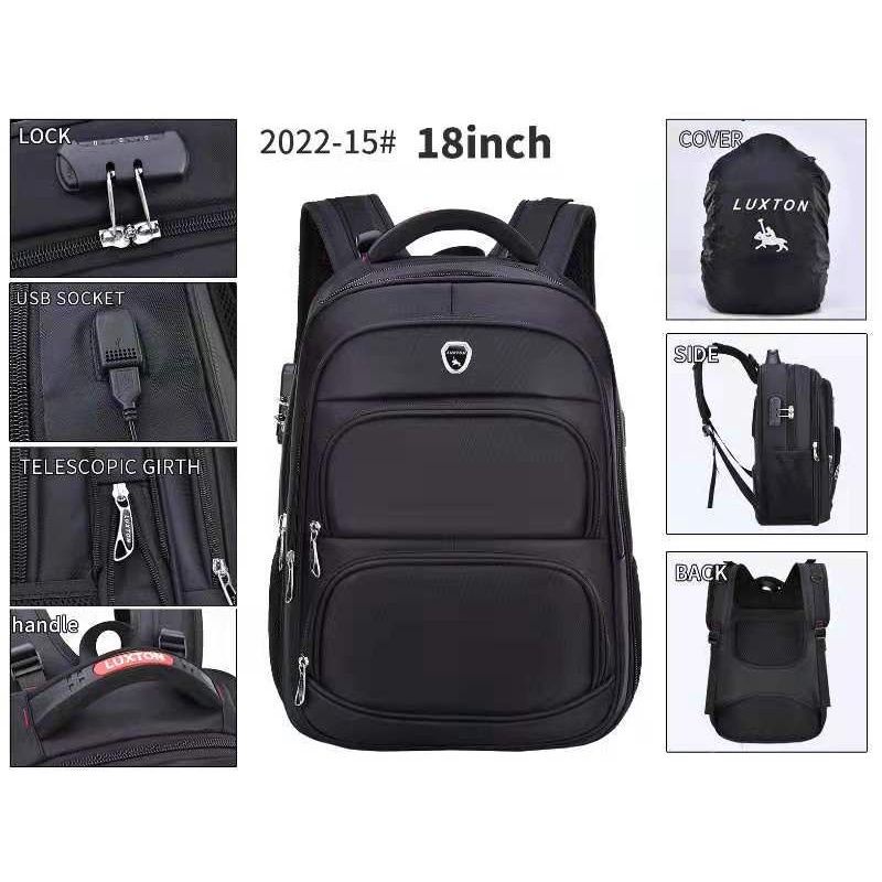 TAS PUNGGUNG POLO Luxton - Ransel Kerja POLO Original Import 18 Inch + Free Kabel USB C + kunci lock + Raincover #POLO_IMPORT