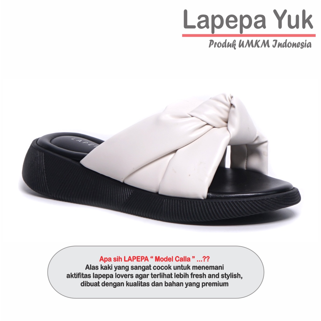 LAPEPA YUK - Sandal Wanita Wedges CALLA Sendal Cewek Platform Hak Tinggi 3cm Model Silang Unik Lucu Size 36 37 38 39 40 41 Pergi Jalan Casual Santai Rumah Slop Warna WHITE Putih Selop Premium Original Kekinian Terbaru Shoes ORI Mall Official Store