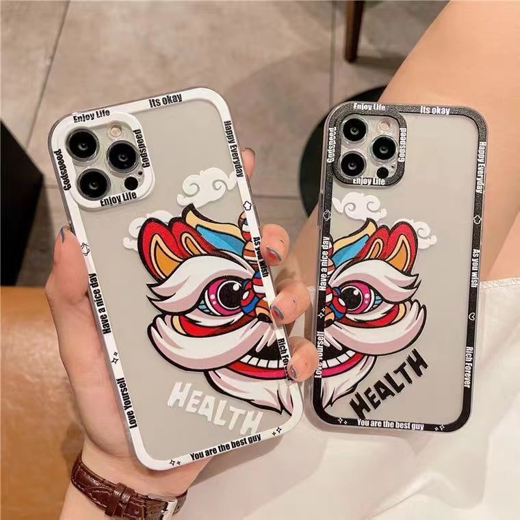 Soft Case TPU Transparan Motif Lion Dance Untuk Iphone 13 Pro Max / 12 / 11 / XS / XR / X / 8 / 7 / 6 Plus Mini SE 2020