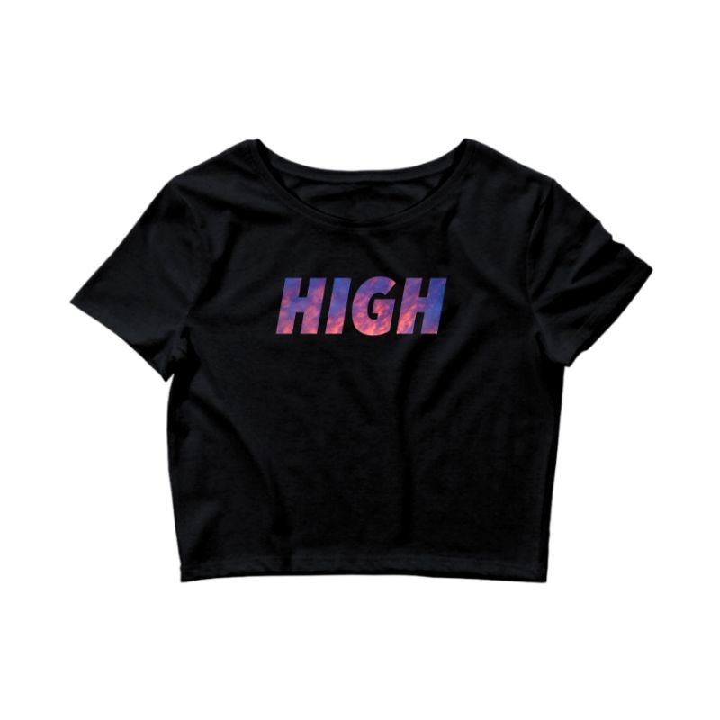 KAOS CROP TOP HIGH | SLIM FIT | T-SHIRT WANITA | CROP TOP TULISAN | HITAM