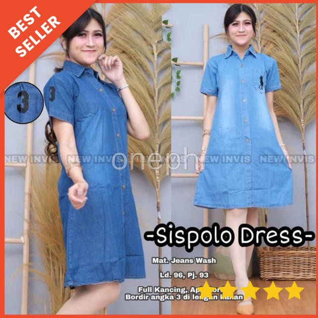 Dres jins wanita Sispolo dress jeans standart lengan pendek