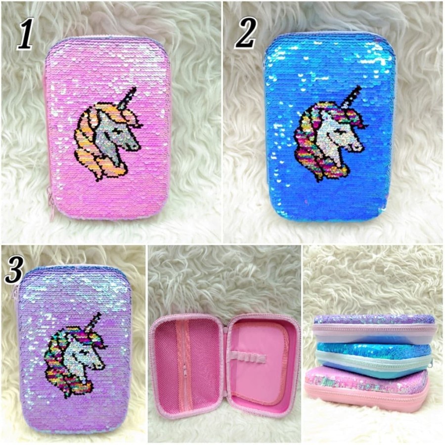 

Kotak Tempat Pensil Anak Smiggle unicorn sequin Glitter Organizer Justice hard case berubah warna