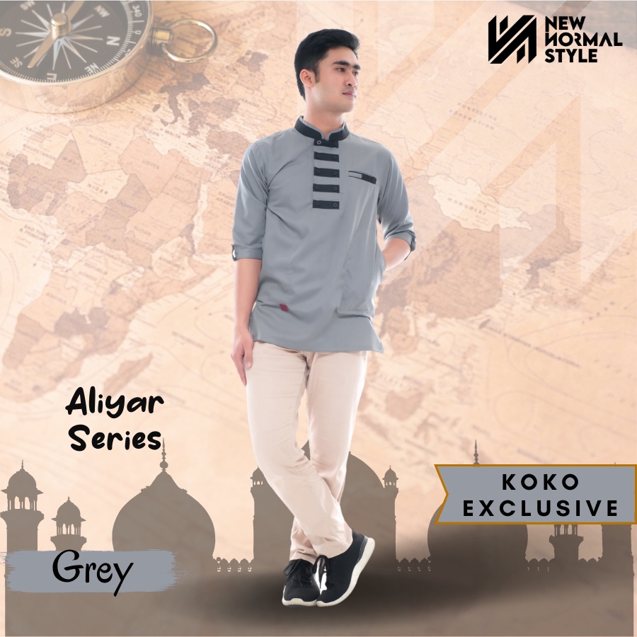 Aliyar Series Baju Pakaian Kemeja Kemko Koko Kokoh Muslim Kurta Pakistan Pria Laki Cowok Dewasa Lengan Pendek Dewasa Premium Terbaru 2022