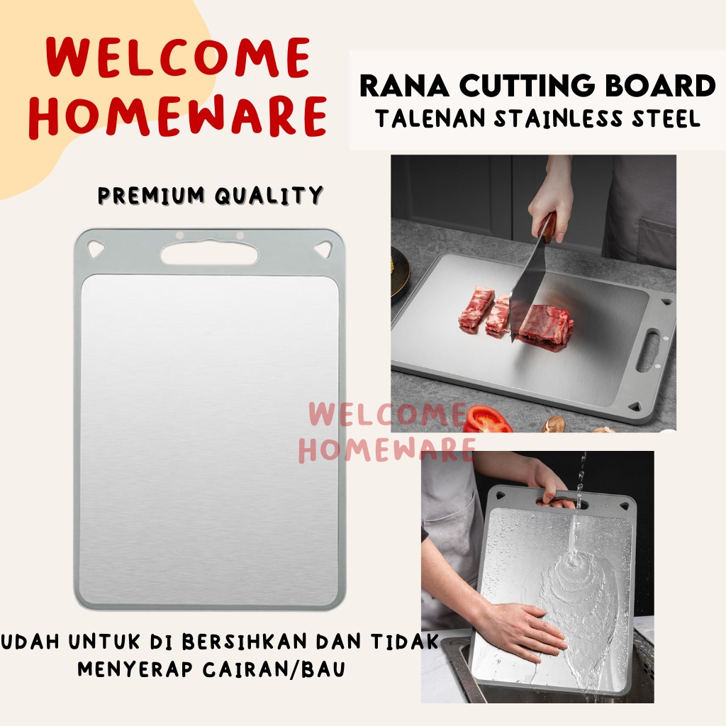 Rana Cutting Board 2 Sisi Talenan Stainless Steel Tebal PP Daging Buah