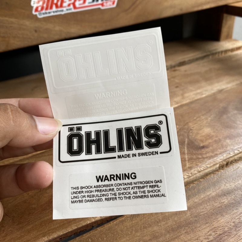 sticker stiker ohlins warning shock skok belakang transparan mirip ori