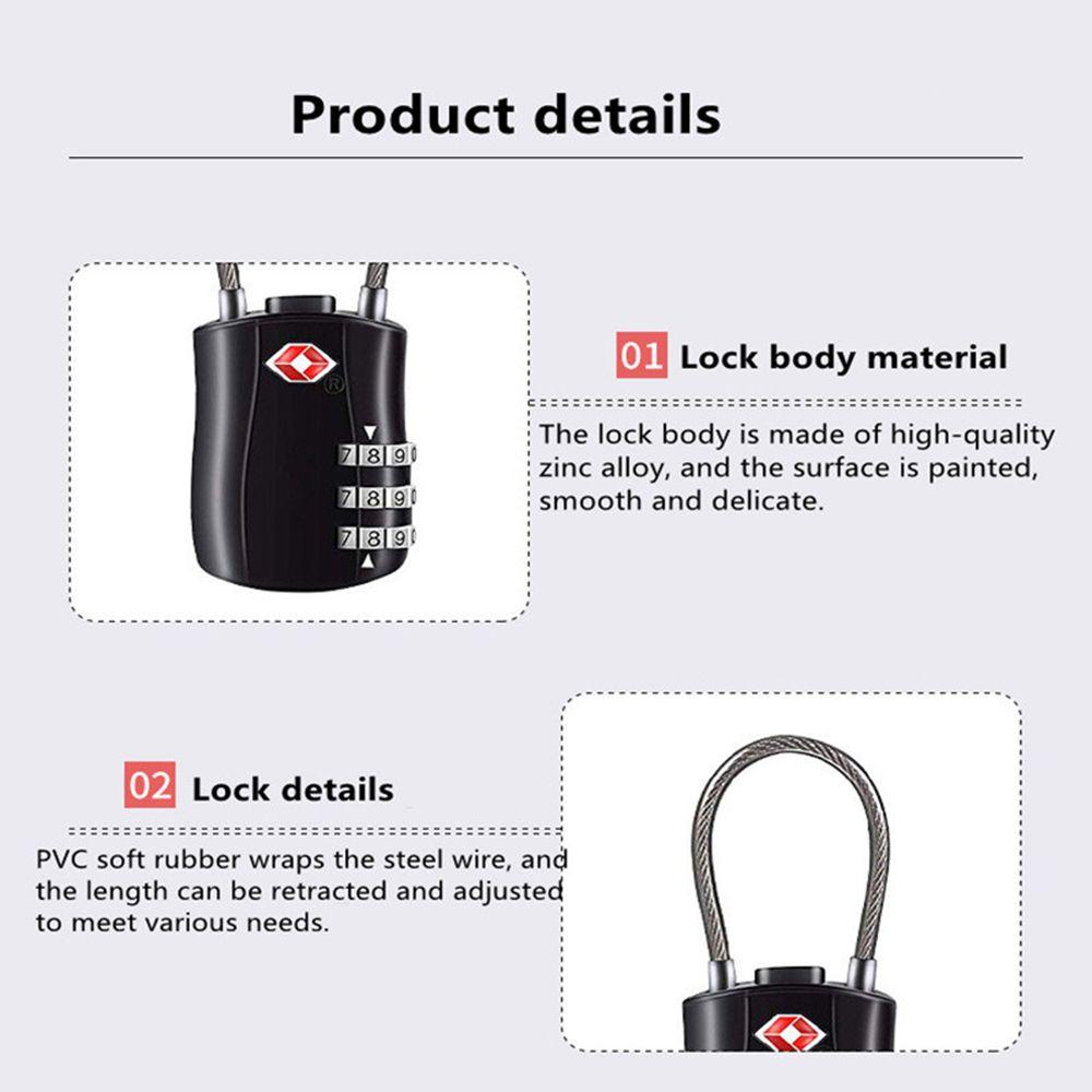 Gembok PINEAPPLE TSA Customs Lock Koper Tahan Cuaca Serbaguna 3digis TSA Steel Wire Lock