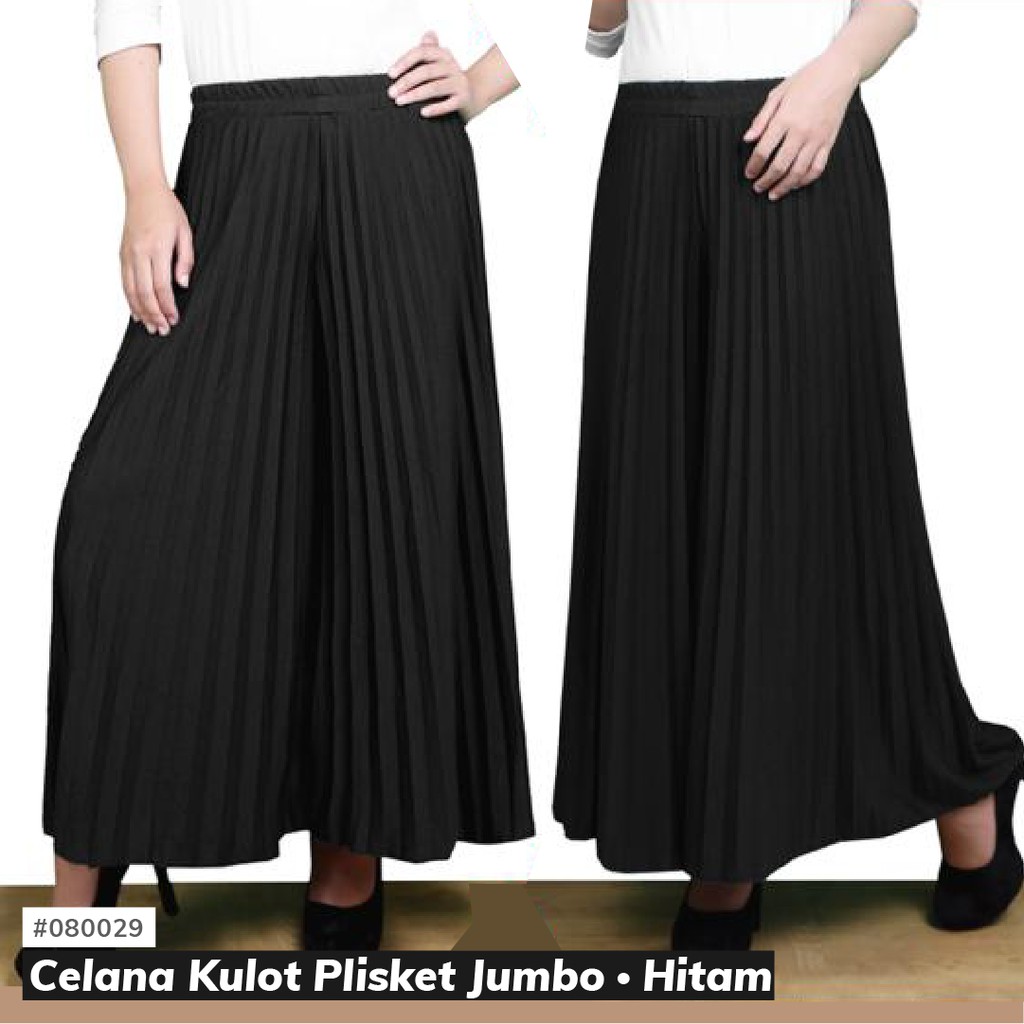 (COD) Celana Kulot Plisket Ukuran Jumbo Mayung-HITAM