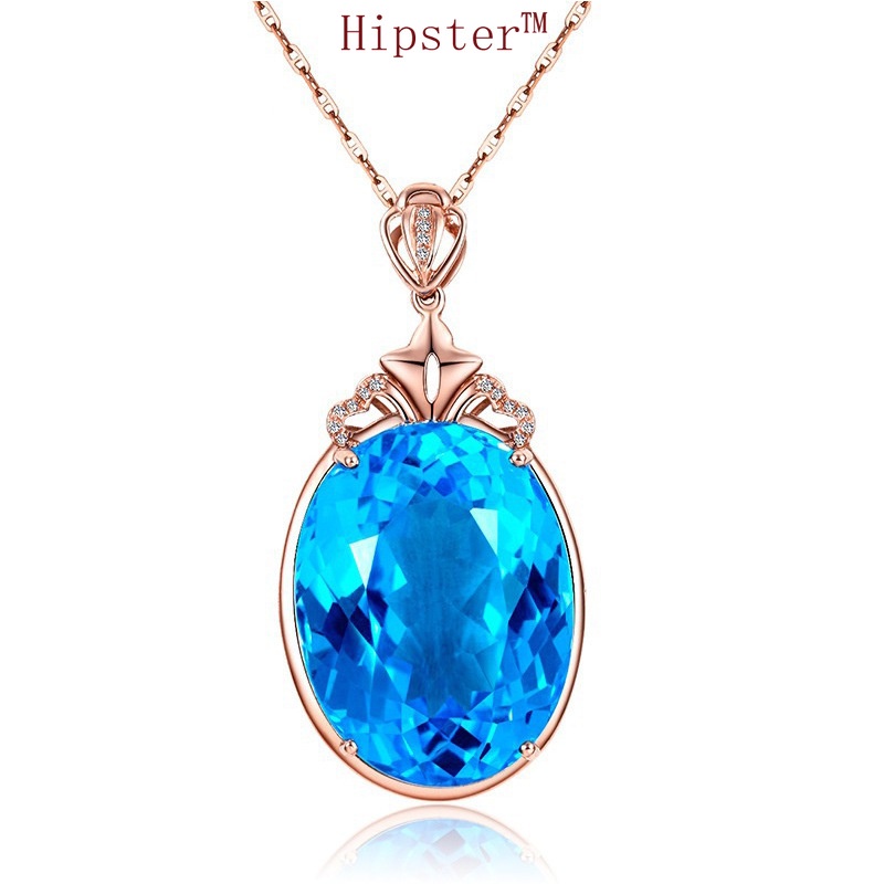 Popular New Fashion Sea Blue Gem Pendant 18K Rose Gold Water Necklace